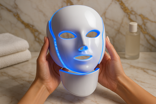 Máscara LED LumiSkin en manos elegantes